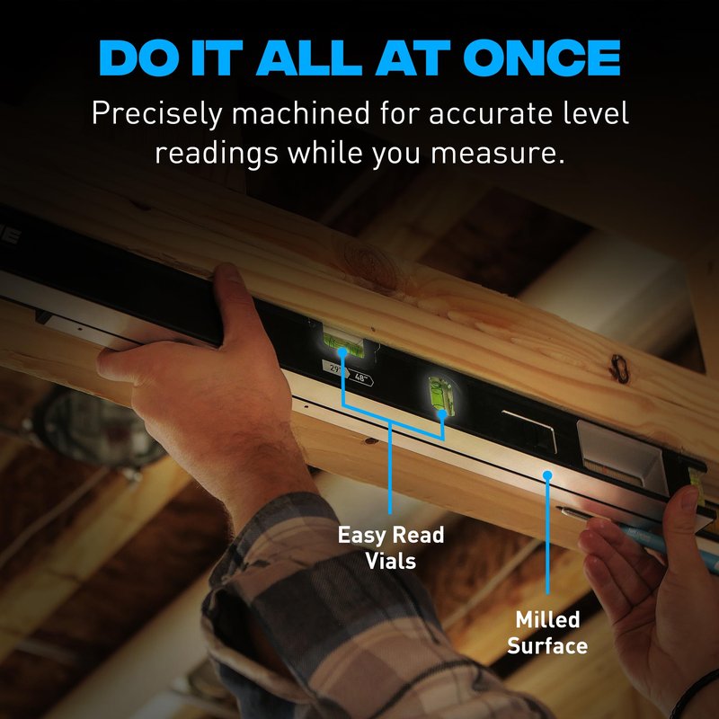 OX Pro 78"-144" Speedframe Measuring Extendable Level with Twin-Rail Extension - 6 Level Vials and Measuring Scale Window