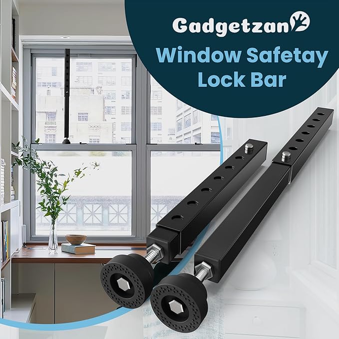 Gadgetzan 4 Pack Window Security Bars Adjustable 11"-18",Portable Short Sliding Window Lock Bar for Child Safety/Anti-Theft,Window safety lock with Rubber Base for Vertical and Horizontal Window-Black