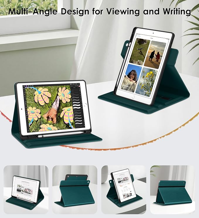 DTTO for iPad 9th/8th/7th Gen Case 10.2 Inch (2021/2020/2019) Brown | 360 Degree Rotating Premium Faux Leather Folio Stand Cover with Pencil Holder Auto Sleep/Wake Multiple Angles Hand Strap