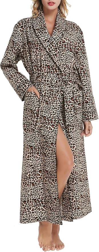 Lavenderi Women’s 100% Cotton Long Kimono Lounge Bathrobe Robe, Ladies Loungewear for Spa