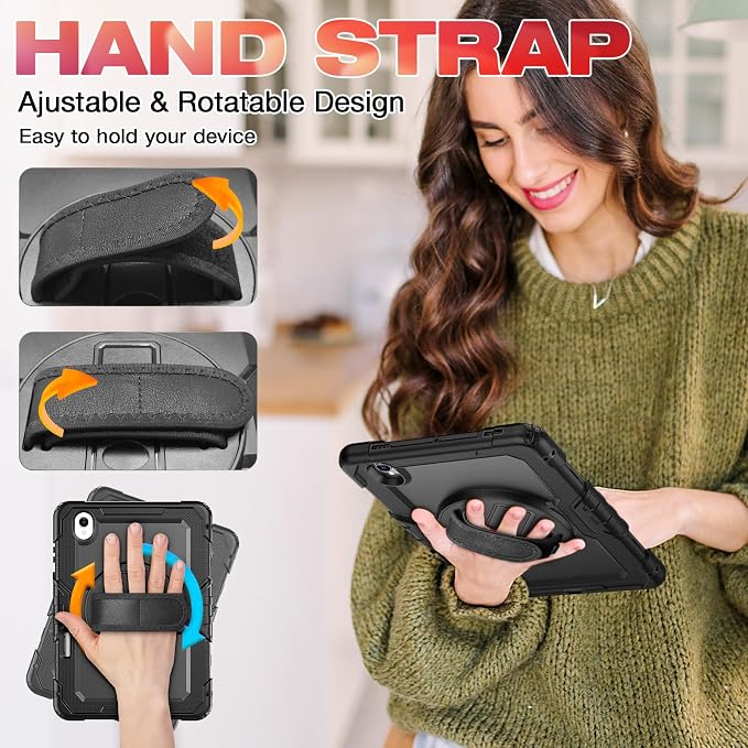 Case for Samsung Galaxy Tab S11 2025 | Three-layer Rugged Shockproof Case W/Screen Protector Shoulder Strap for Tab S11 11 inch (Model SM-X730/SM-X736B) Black
