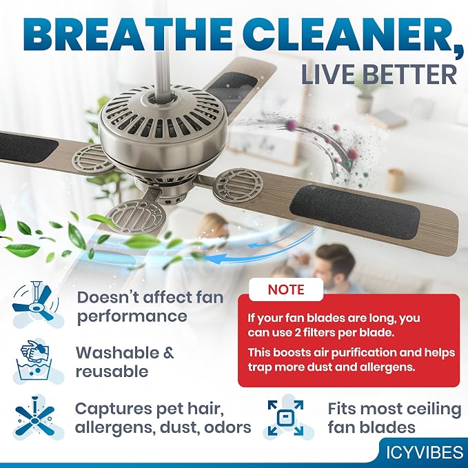 Premium Ceiling Fan Filters for Blades -10 PCS Activated Carbon Air Purifier