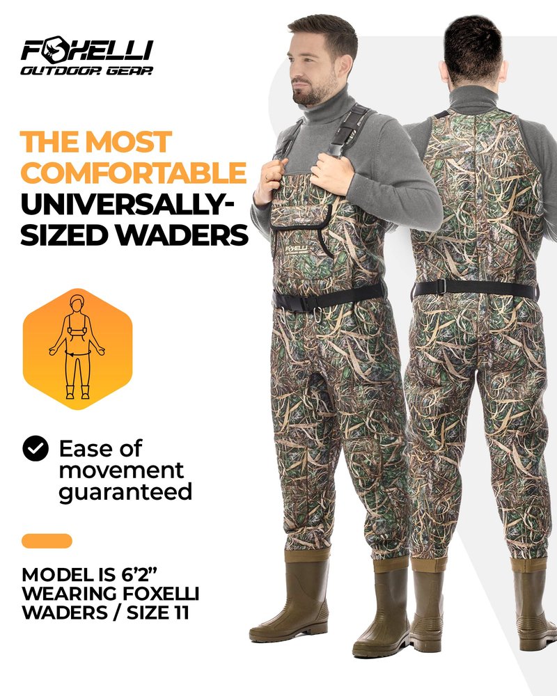 Foxelli Chest Waders, Waterproof 4mm Neoprene Hunting & Fishing Waders for Men & Women with Boots