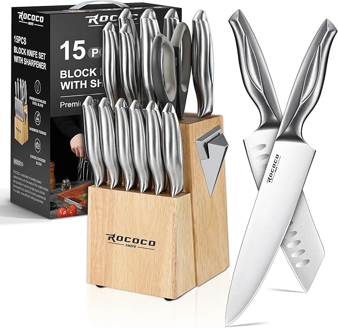 ROCOCO Kitchen Block Knife Set - 15 PCS Stainless Steel