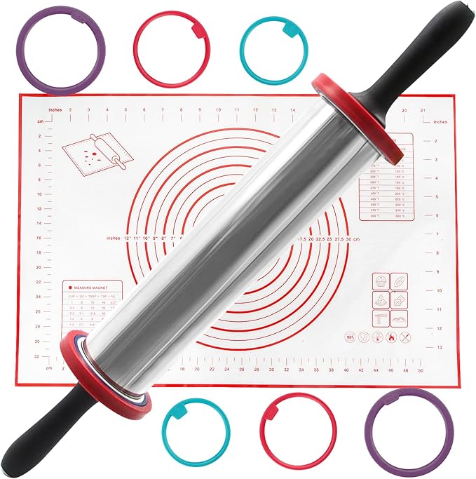 SHIKORI Rolling Pin,Adjustable Rolling Pin with Thickness Rings