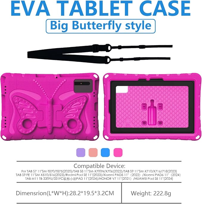 for Samsung Galaxy S9/S9FE/S8/S7 11 Butterfly Wings Kickstand Kids Girl Tablet Case EVA Material Light Weight Shockproof Kids Case for Lenovo M11 Xiaomi PDA 5/6 Redmi Pad SE (Blue)