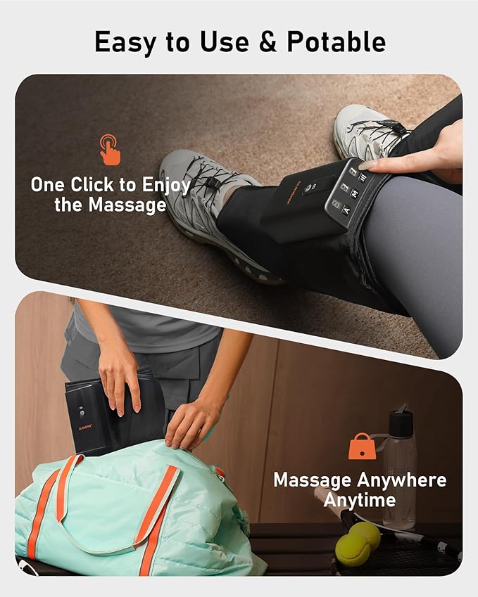 QUINEAR Rechargeable Calf Massager with Air Compression, Leg Massager for Circulation and Pain Relief, Portable Leg Massager with 6 Intensities & 3 Modes, Fast Recovery for Swelling, Relax for Gym