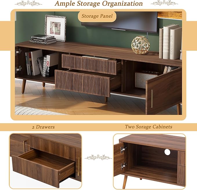 Merax Mid Century 70" TV Stand, Modern Entertainment Center for TVs up to 80", Media Console with Storage, 2 Cabinets & 2 Drawers for Living Room, Office