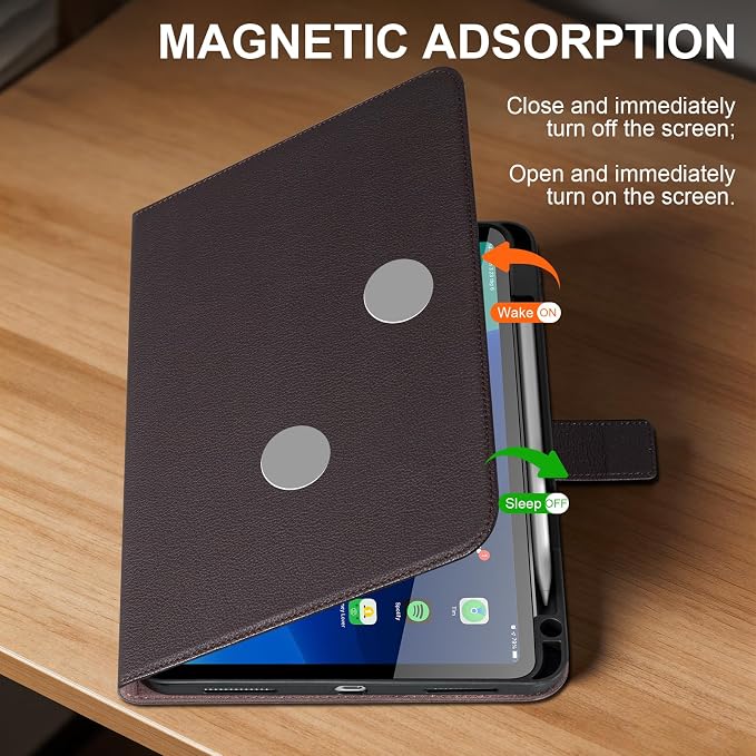 Leather Case for iPad 11th/10th Gen (11/10.9) Black | Genuine Leather Pencil Holder Adjustable Stand Magnetic Closure Auto Wake/Sleep