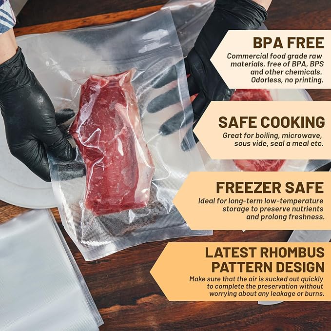 200 Pint Vacuum Sealer Bags, BPA Free 6 x 10 Inch Vacuum Seal Bags for Food Saver, Seal a Meal, Weston. Heavy Duty Commercial Grade Vacuum Food Storage Bags for Sous Vide Freezer Vac Storage Meal Prep