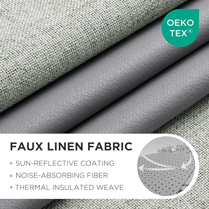 Joydeco Sage Green Blackout Curtains 84 Inches Long, Curtains 84 Inch Length 1 Panel for Bedroom, Thermal Insulated Linen Black Out Curtains with Grommets(100x84, Sage Green)