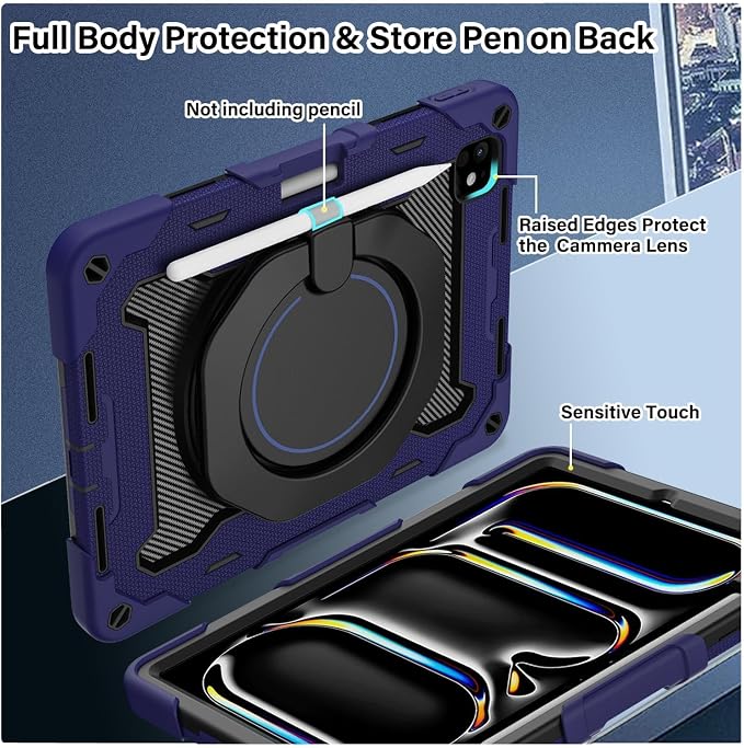 ROISKIN for iPad Pro 11 inch Case (M5/M4 (2025/2024)) Pro 11'' 6th/5th Gen -with HD Screen Protector 360 Kickstand/Handle Shoulder Strap Pen Holder Heavy Duty Military Grade - Kids Friendly