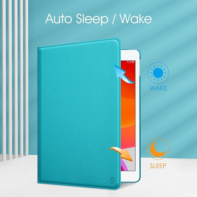 Fintie 360° Rotating Case for iPad 9th / 8th / 7th Generation 10.2 Inch | Swivel Stand Portrait &amp Landscape Viewing Shockproof Cover with Pencil Holder Auto Wake/Sleep Aqua Wave
