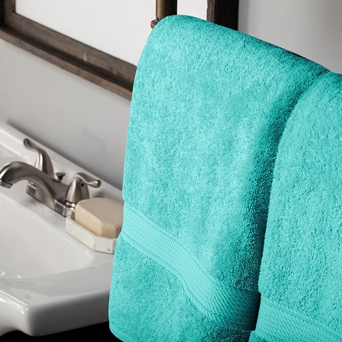 Superior Egyptian Cotton Pile Bath Towel Set of 2, Ultra Soft Luxury Towels, Thick Plush Essentials, Absorbent Heavyweight, Guest Bath, Hotel, Spa, Home Bathroom, Shower Basics, Turquoise