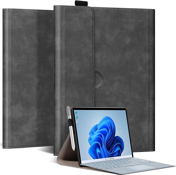 for Microsoft Surface Pro 12 inch Case 1st Edition (2025) Leather Protective Shell Protection Cover Compatible with Type Cover Keyboard and Pencil Holder.Black