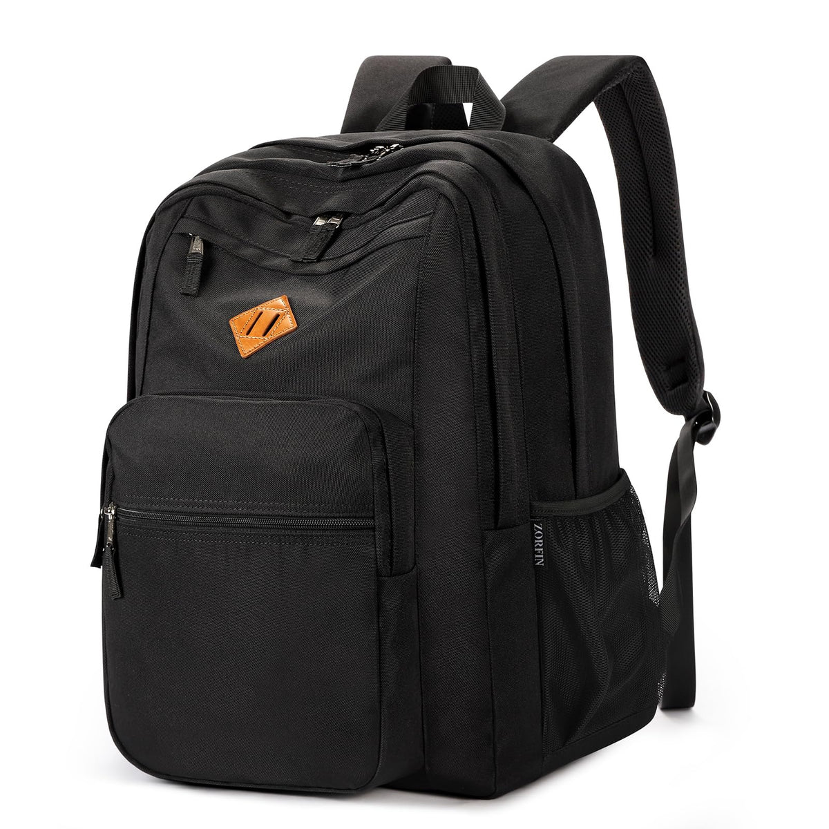 ZORFIN 26L Black Backpack for College, and Travel: Water Resistant Bookbag