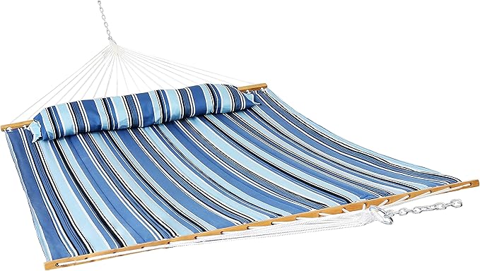Sunnydaze Quilted Outdoor Hammock with Spreader Bars - Heavy-Duty 450-Pound Capacity Double Hammock for Outside - Misty Beach