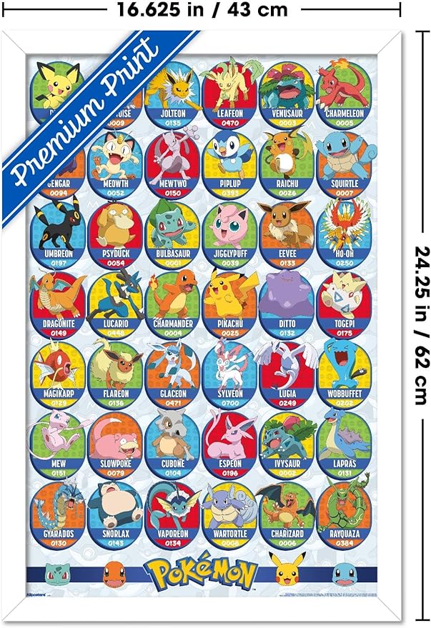 Pokémon: All-Time Favorites - Grid Wall Poster, 22.4L" x 14.7W", White Framed Version