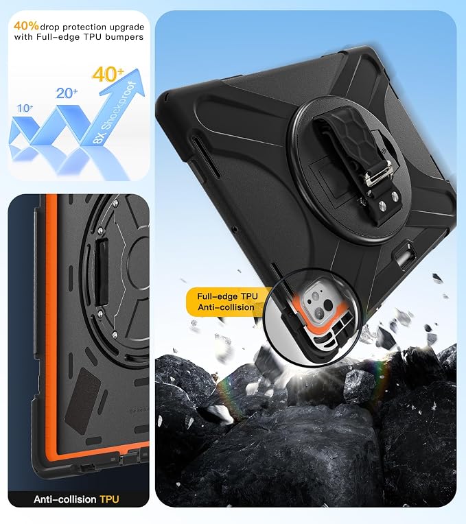 BRAECN Case for iPad Air 11 inch 2026(M4) 2025(M3) 2024(M2)iPad Pro 11 inch(4th/3rd/2nd/1st)&amp Air 10.9(5th/4th) Protective with Pencil Holder Screen Protector 360°Rotating Stand Handle Full Body