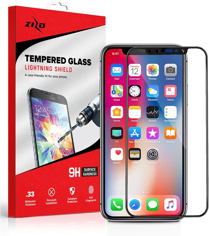 Zizo Full Glass Compatible with iPhone X Tempered Glass Screen Protector 9H Hardness - iPhone Xs Tempered Glass Screen Protector