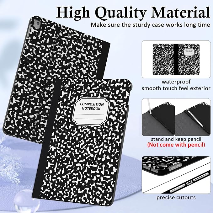 Case for iPad 9th/8th/7th Generation 2021/2020/2019 10.2 inch with Pencil Holder/Multi-Angle Stand Folio Auto Wake/Sleep Cover for iPad 9 8 7 Gen 10.2 (Notebook Black)