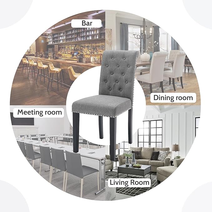 Westice Dining Room Chairs Set of 4 Upholstered Fabric Kitchen Chairs Dining Room Side Chair with Nailhead Trim and Rubber Wood Legs for Small Space Apartment, Gray