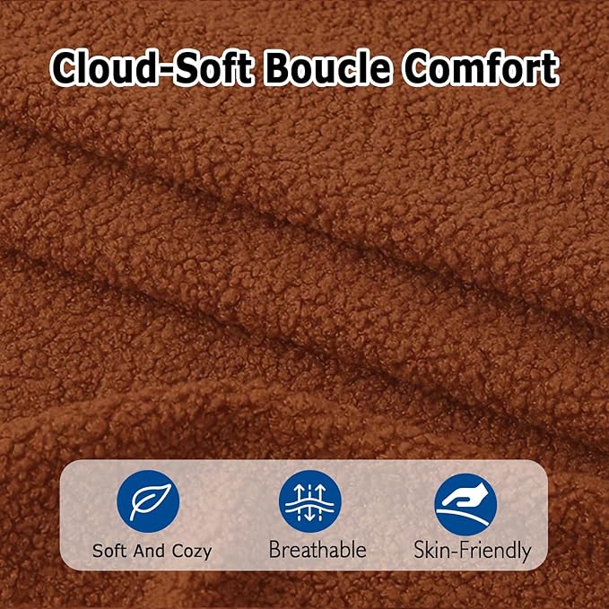 Brown Boucle Dining Chairs Set of 4, Upholstered Dinner Chair with Metal Frame, Dining Room Chairs with Padded Seat, Round Modern Seating for Living Room
