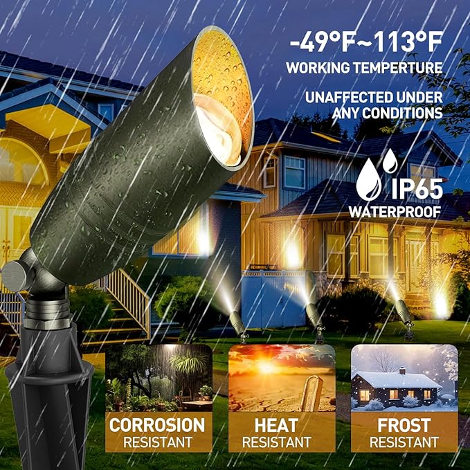 Low Voltage Landscape Lighting, 12V Brass Landscape Lighting Solid - Heavy Duty Waterproof Outdoor Up Lighting for Garden, Yard, Trees, Path & Deck - Bronze Accent Lighting, 4 Packs(No Bulb)