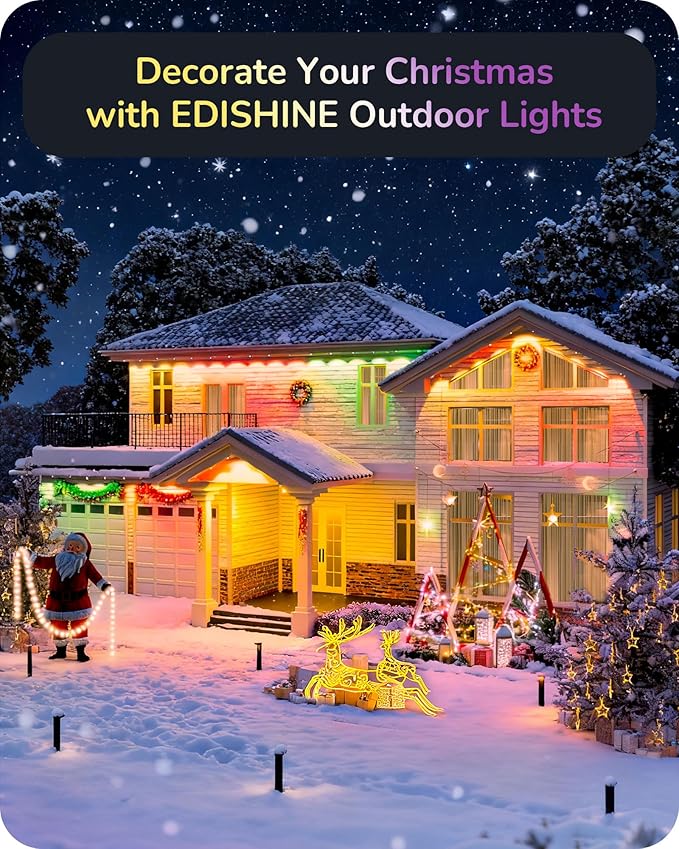 EDISHINE 60ft Permanent Outdoor Eave Lights for House, 40 Individually Controlled LED Christmas Light, IP67 Smart RGB+IC+Warm/Cool White Holiday Light, 50 Scene Modes, Work with Alexa Google Assistant
