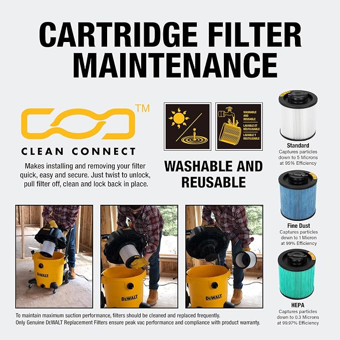 DEWALT Shop Vac Filters, DXVC6914 HEPA Cartridge Filter, Vacuum Filter