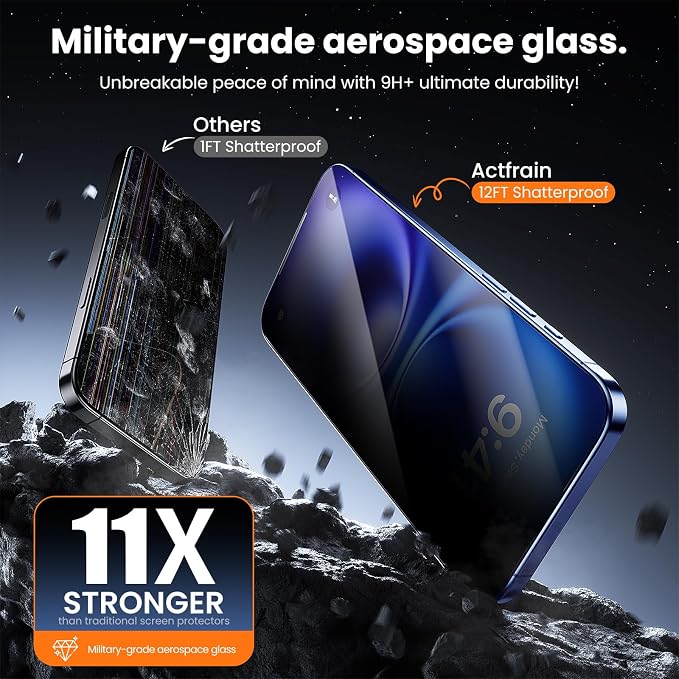 3-Pack for iPhone 16 Plus/15 Plus Screen Protector Privacy 9H+ Tempered Glass Scratch &amp Drop Resistant Smooth &amp Clear Easy Installation Full Coverage