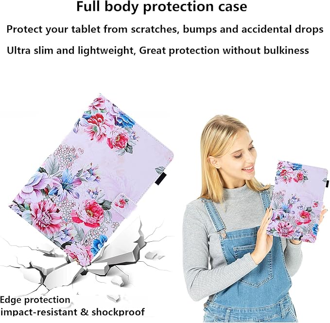 for Galaxy Tab A 8.4 Case 2020 Model (SM-T307/T307U) with Pencil Holder Pockets Multi-Angle Viewing Folio Stand PU Leather Shockproof TPU Cover for Samsung Tab A 8.4 T307 Black Rose Flower