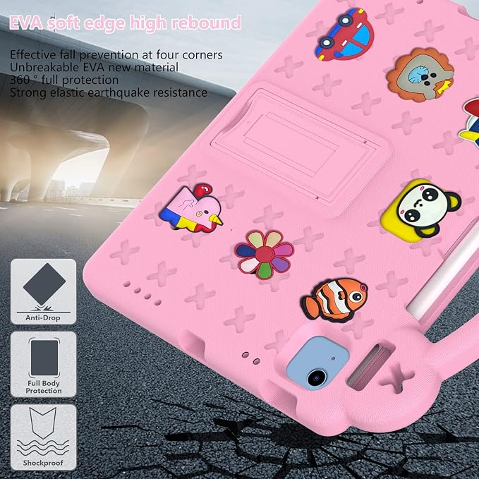 Kids Case for iPad Air 13 (2026/2025/2024) M4/M3/M2 &amp iPad Pro 13 2024 &amp iPad Pro 12.9 Cover 6th/5th/4th/3rd Gen (2022/2021/2020/2018) DIY Figures EVA Rubber Handle Stand Shockproof Bumper