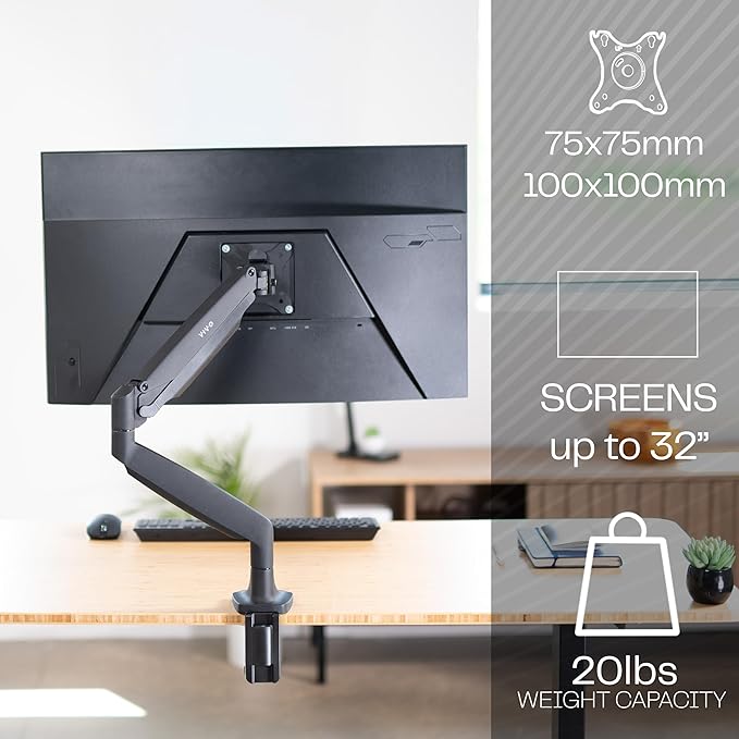 VIVO Premium Aluminum Height Adjustable Single Monitor Articulating Desk Mount Stand w/Gas Spring Arm Fits up to 32" Screen (STAND-V001Q)