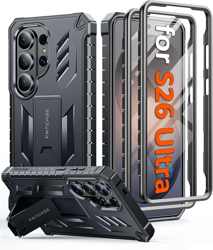 FNTCASE for 11 Pro XL Case Rugged Kickstand 2 Front Frames Black | Built-in Screen Protector 20FT Military-Grade Drop Protection Rugged Heavy Duty Shockproof Full Body Protective Cover
