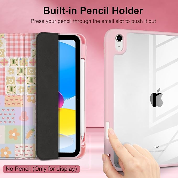 Case for iPad (A16) 11th Generation 11 inch 2025 /iPad 10th Gen 10.9 2022 - Aesthetic Cute Preppy Design Trifold Cover with Soft TPU Bumper Clear Back Auto Sleep/Wake Waves