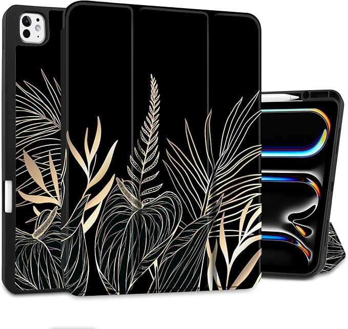 Case for iPad Pro 13 inch (M5 2025 / M4 2024) – [Built-in Pencil Holder] Ultra Slim PU Leather Trifold Stand Cover with Soft TPU Back Auto Wake/Sleep - Color Leopard