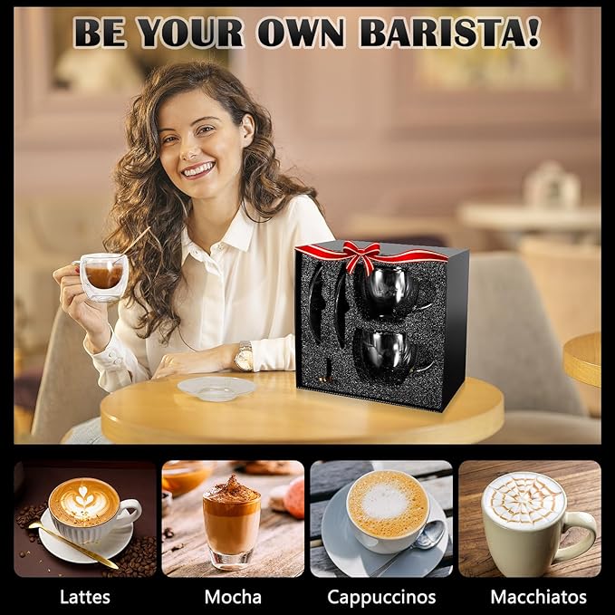 Clear Glass Coffee Cups with Spoons in a Luxurious Gift Box Set of 4 Pieces - 5.5oz in Sizes Double Wall Insulated Reusable Cups for Home Cafe Restaurant - Best Gift for Coffee Lovers