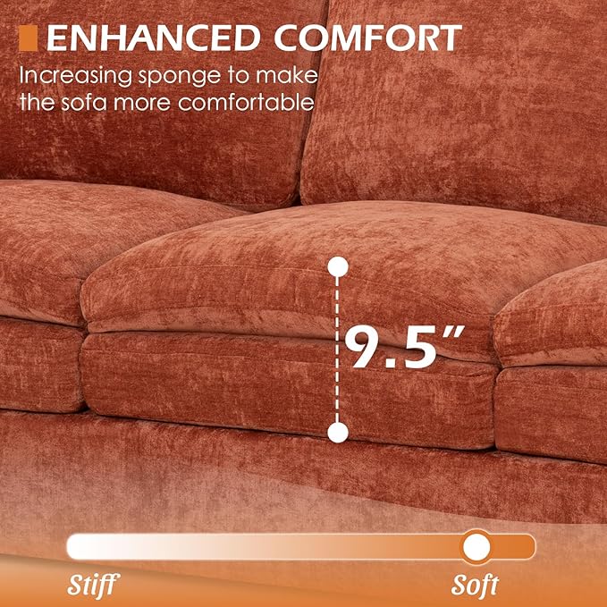 69” Chenille Loveseat Sofa w/Arm Pillows, Upholstered 2-Seater Sofa w/Comfortable Back Cushions, Modern 2 Seats Couch w/High-Density Foam for Living Room, Apartment, Office, Orange