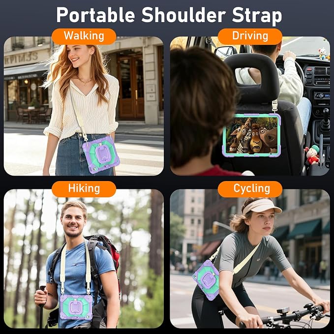 Case for iPad A16 11th/10th Generation 11/10.9 Inch 2025/2022 Dinines Full-Body Drop Protection Shockproof iPad a16 Case with Screen Protector 360° Rotating Stand Shoulder Strap Pencil Holder Black