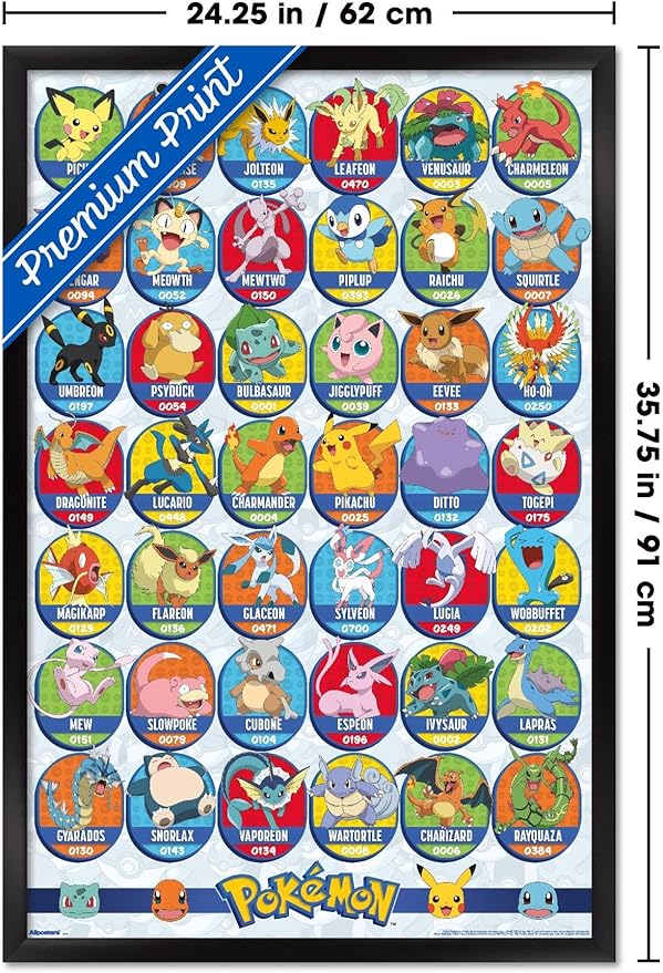 Pokémon: All-Time Favorites - Grid Wall Poster, 34L" x 22.4W", Black Framed Version