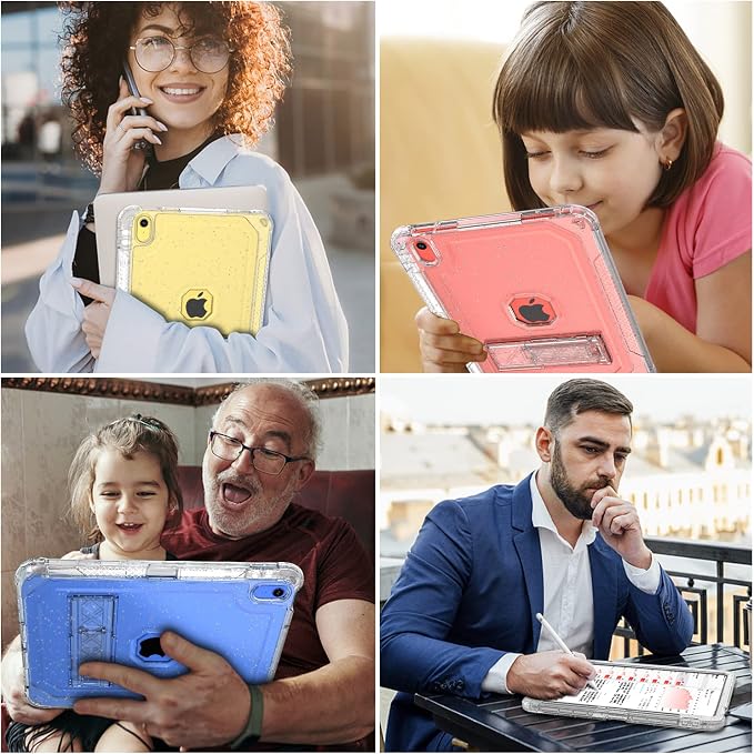 ZoneFoker Case for iPad 11-inch (A16) 2025 / iPad 10th Gen 10.9 inch 2022 Heavy Duty Shockproof Rugged Protective with Pencil Holder 11th / 10th Translucent Cover with Kickstand