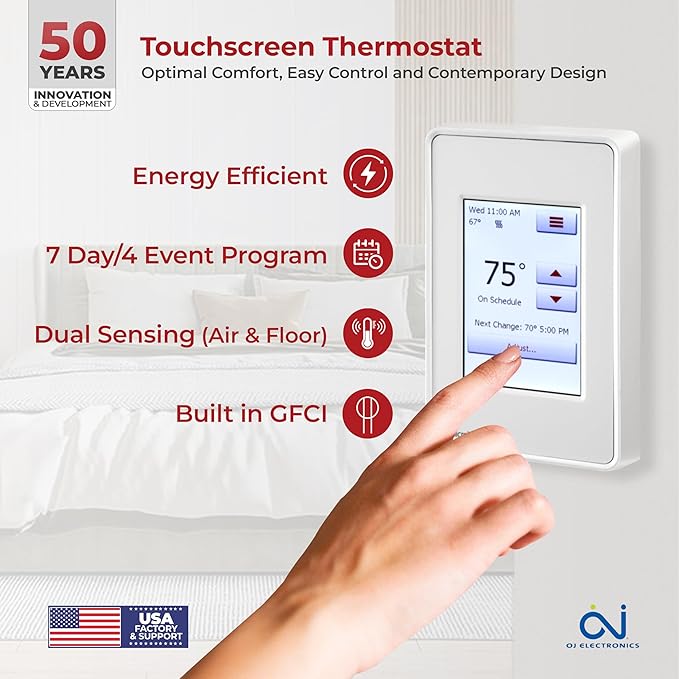 LuxHeat 90sqft Floor Heating Cable Kit - 240v In Floor Heating System for Tile - Heated Flooring System Includes UDG4 Programmable Thermostat w/GFCI, Heat Cable, Strapping, Sensor & Alarm