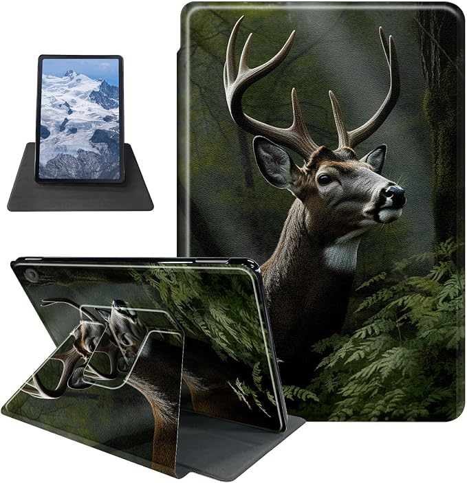 American Flag Deer Pattern Case for All-New Amazon Kindle Fire 7 Inch Tablet (9th/7th/5th Generation 2019/2017/2015 Release)360 Degree Rotating Stand Protective Cover with Auto Sleep/Wake