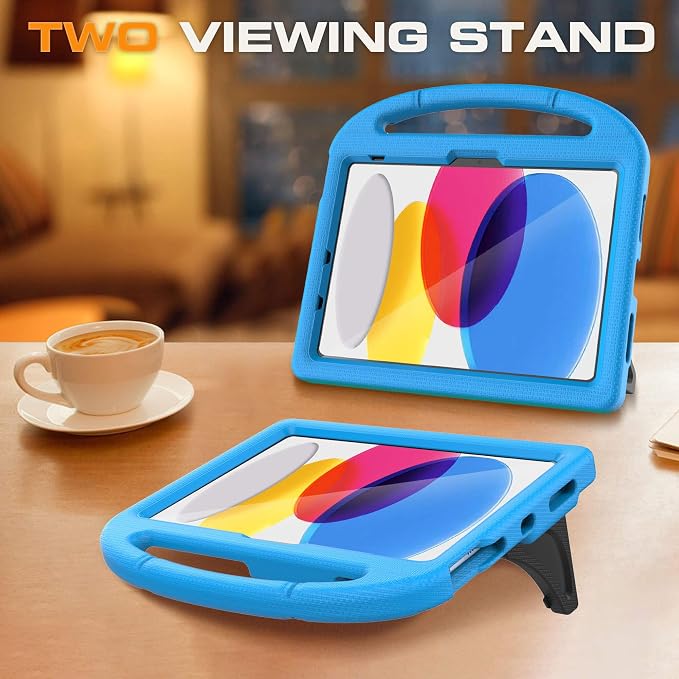Kids Case for iPad (A16) 11th Generation 11 Inch 2025/iPad 10th Generation 10.9 Inch 2022 with Screen Protector and Pencil Holder Shockproof Handle Stand Cover for iPad 11/10 Gen Blue