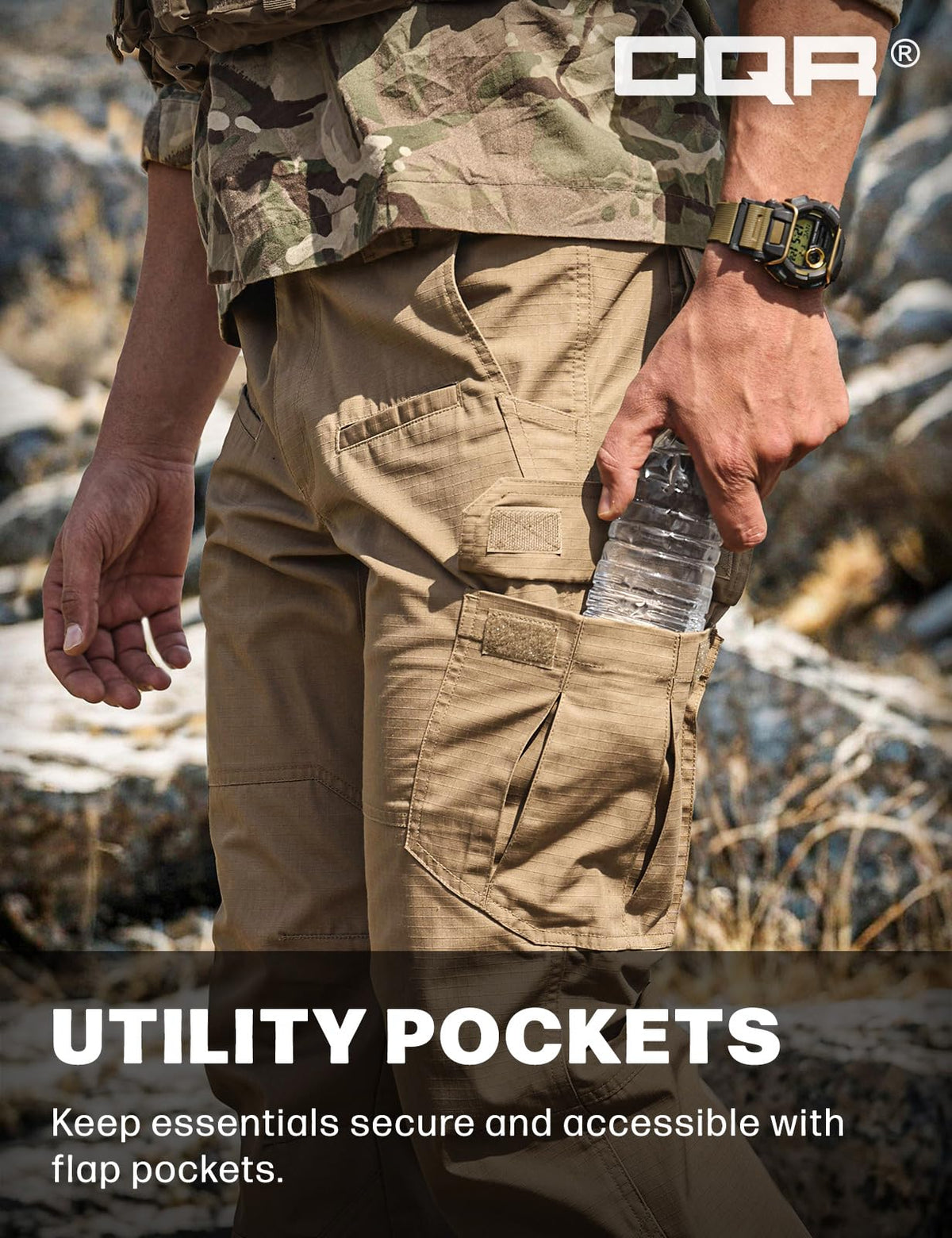 CQR Men's Tactical Pants, Water Resistant Ripstop Cargo Pants, Lightweight EDC Work Hiking Pants, Outdoor Apparel, Raider Cougar, 34W x 30L