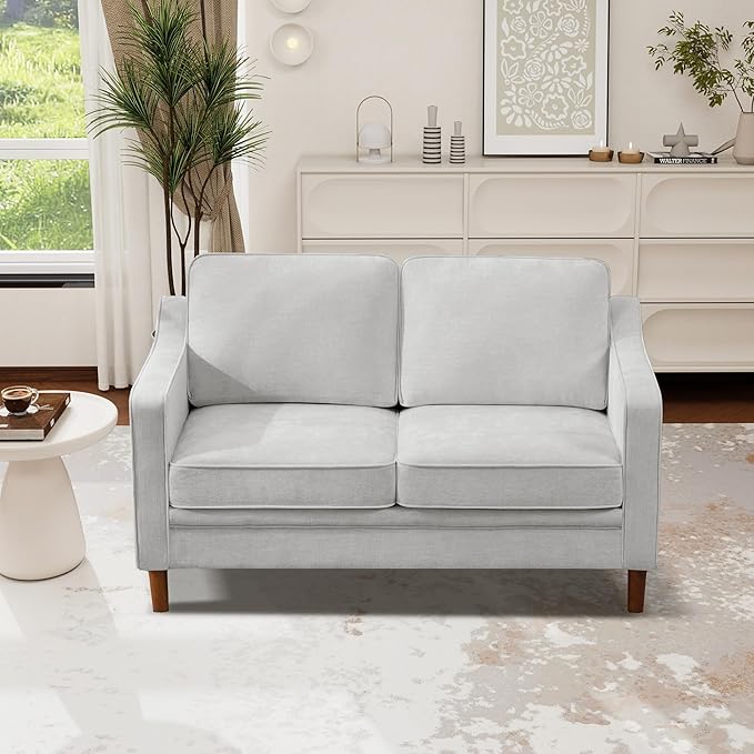 Kingfun 56" Chenille Sofa, Loveseat Couch, Mid Century Modern Love Seat Couches with Solid Wood Frame for Living Room & Bedroom, Silver Gray