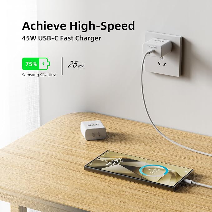 TANSEY 45W USB C Fast Charger with 6.6FT Braided Nylon Cable PD 3.0 Charger Block Compatible with iPhone 16/15 Series iPad AirPods Pro 2 &amp Samsung S24