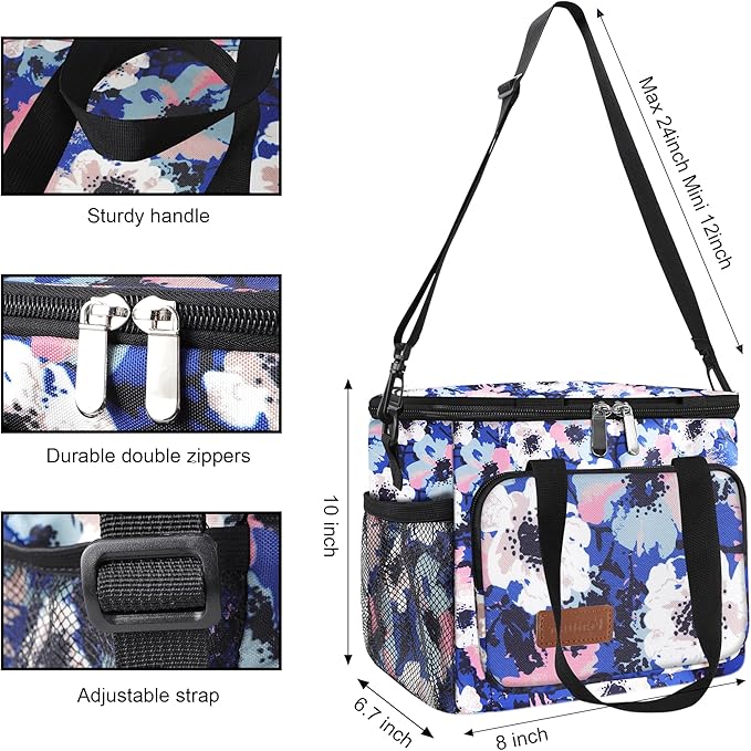 Femuar Lunch Bags for Women/Men, Insulated Lunch Bag for Work Office - Lunch Cooler Bag Leakproof Lunch Box with Adjustable Shoulder Strap - Ink foral