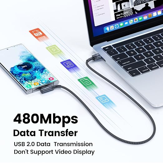 toocki USB C Cable Right Angle 2-Pack 10ft USB A to USB C Charger Cable | Black 90 Degree Braided Fast Charging Carpaly Cord for iPhone17 Series Samsung Galaxy S25/ S24+/Note 10 LG V30 Switch